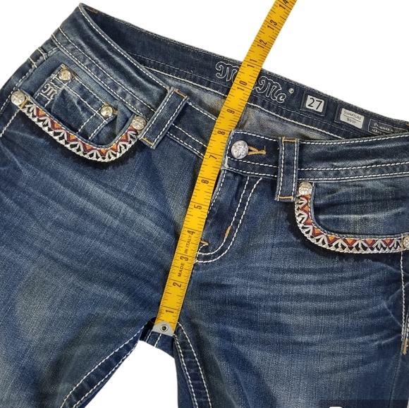 MISS ME Signature Boot Denim Jeans Size 27 Embroidered Rhinestone Bling - Picture 11 of 15